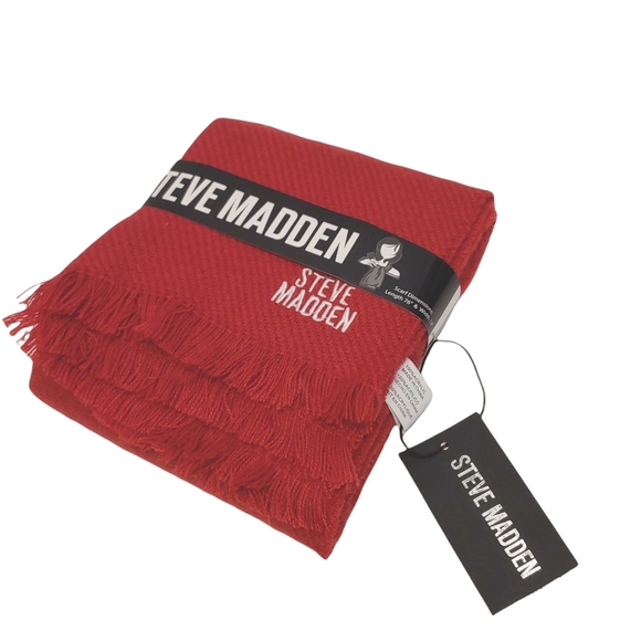 Steve Madden logo women's red fringed soft wrap scarf NWT - Picture 2 of 5